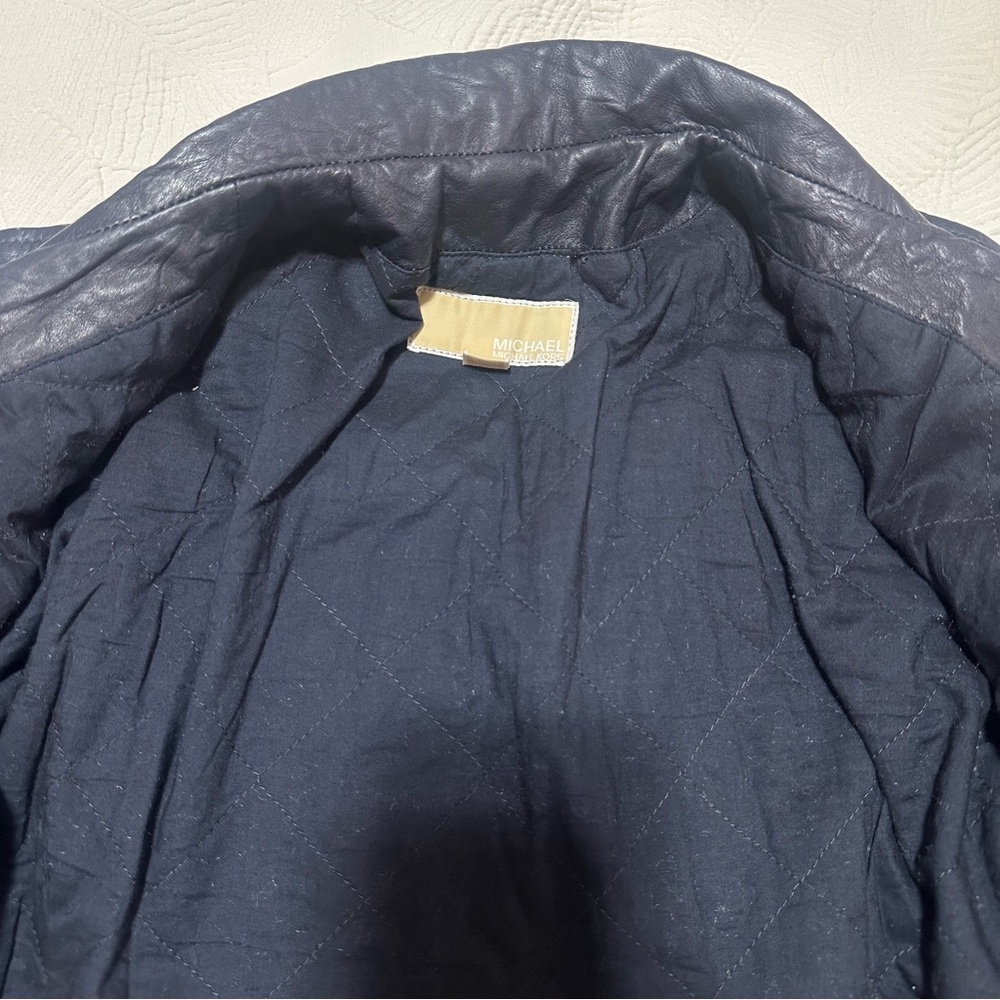 Michael Kors Navy Leather Jacket with Gold Accents - Picture 7 of 7